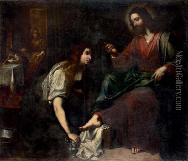 Le Christ Chez Marthe Et Marie Oil Painting - Domenico Fiasella