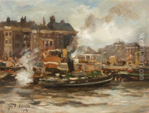 Rotterdam Harbor Oil Painting - August Willem van Voorden