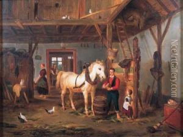 Stable Companions Oil Painting - Jean Louis van Kuyck