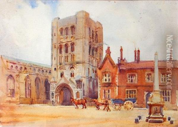 The Norman Tower From College Square Oil Painting - Rose Mead