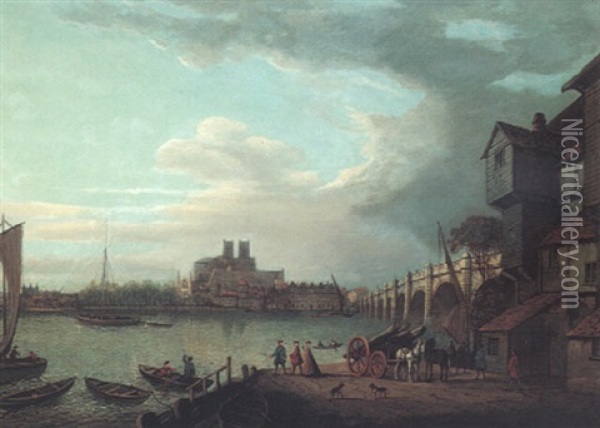 Westminster Abbey And Bridge From Stangate Stairs, In 1755 Oil Painting - John Paul