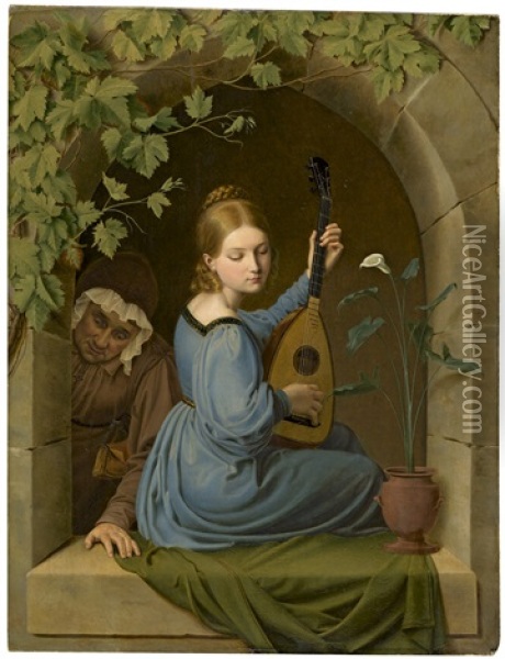 Lautenspielerin Am Fenster Oil Painting - Heinrich Ludwig Wittich