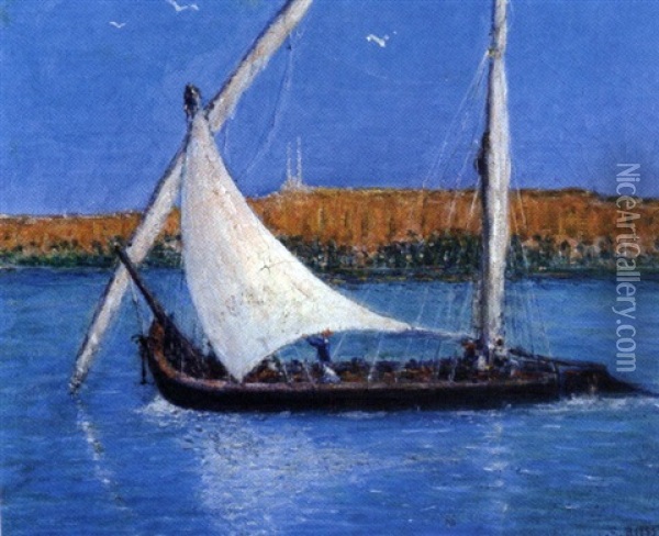 Felouque Sur Le Nil Oil Painting - Marie Gabriel Biessy