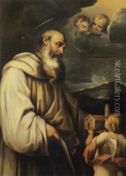 San Romualdo Con Un Angelo Oil Painting - Giuseppe Malatesta