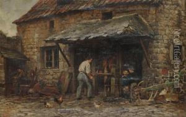 In The Stable Oil Painting - Andre Plumot