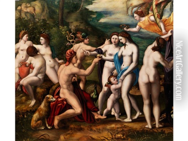 Das Urteil Des Paris Oil Painting - Battista (de Luteri) Dossi