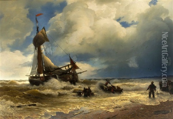 Anlandendes Schiff Oil Painting - Andreas Achenbach