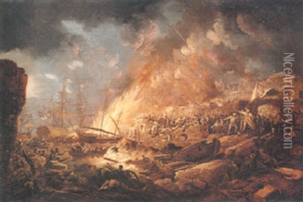 The Bombardment Of Algers Oil Painting - William Sadler the Younger