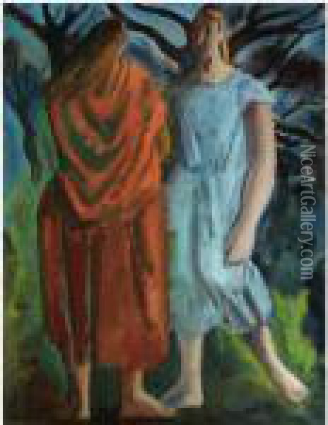 Two Women Oil Painting - Bernard Meninsky