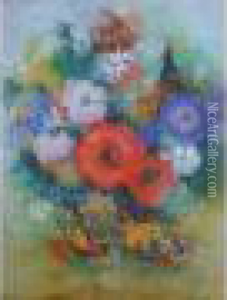  Bouquet De Fleurs Aux Oiseaux  Oil Painting - Paul-Elie Gernez