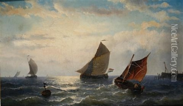 Leaving Harbour On A Breezy Day Oil Painting - Willem Gruyter The Younger