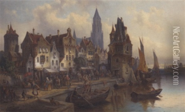 A Continental Town View Oil Painting - L. van Howe