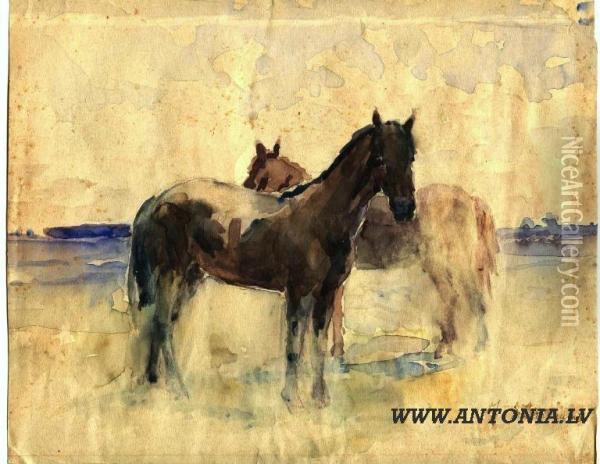 Horses Oil Painting - Stanislav Birnbaum