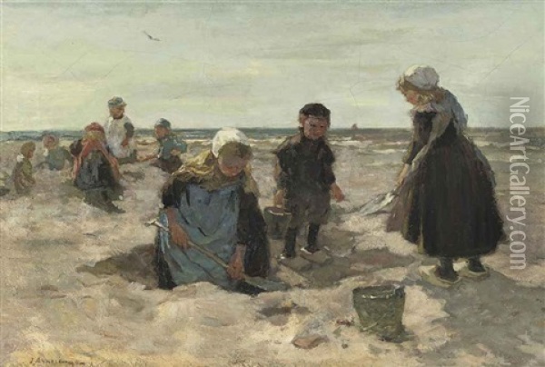 Strand Oil Painting - Johannes Evert Hendrik Akkeringa