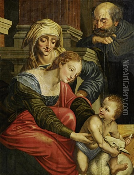 Die Heilige Familie Mit Dem Johannesknaben Oil Painting - Jan Sanders (Jan van) Hemessen