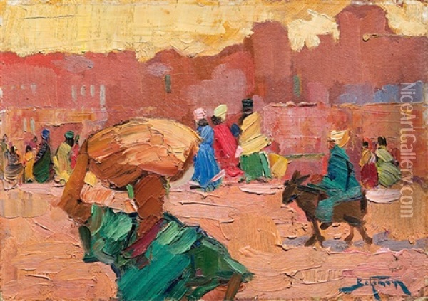 Street In Oriental City Oil Painting - Adolf Behrmann