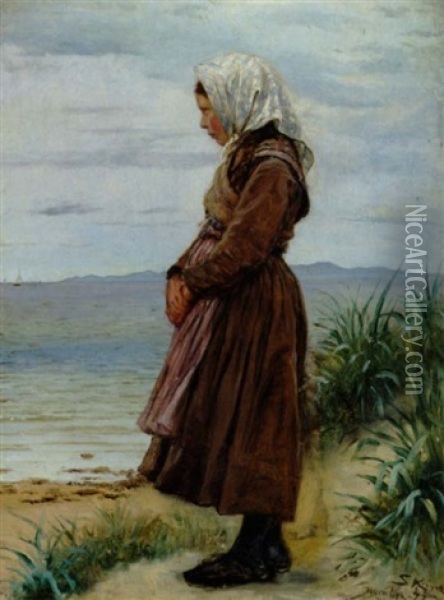 En Pige Ved Stranden. Hornbaek Oil Painting - Peder Severin Kroyer