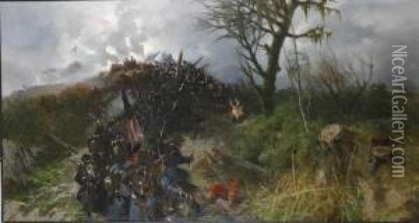 An African-american Regiment In The United States Army Formingfor Battle Oil Painting - Michele Cammarano