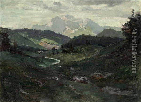 Alpenlandschaft Mit Bach Oil Painting - Julius von Blaas