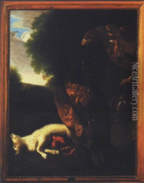 Trio Of Eagles Disemboweling A Lamb Oil Painting - Gysbert Gillisz de Hondecoeter