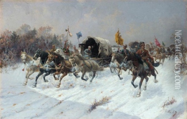 Siberian Gold Convoy Oil Painting - Adolf (Constantin) Baumgartner-Stoiloff