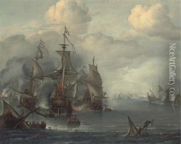 The Battle Of The Sound, 29th October 1650 Oil Painting - Hendrich van Minderhout