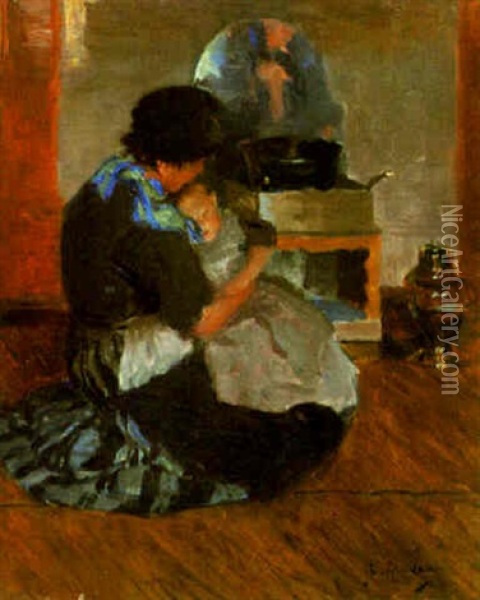 A Mother Comforting Her Child Oil Painting - John Quincy Adams