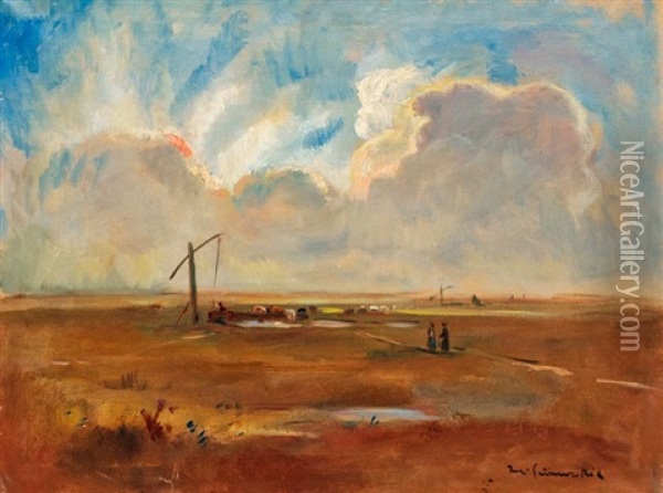 Gomolygo Felhok A Hortobagy Felett Oil Painting - Bela Ivanyi Gruenwald