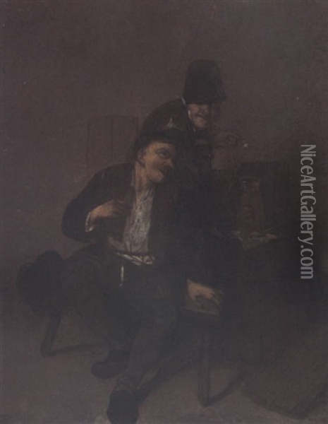 Two Peasants Drinking In An Inn Oil Painting - Cornelis Pietersz Bega
