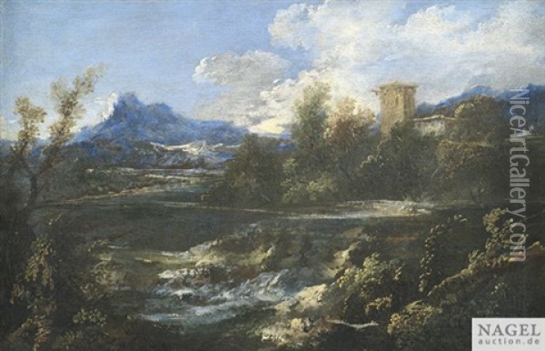 Weite Sudliche Landschaft Mit Gehoft Auf Einer Anhohe Oil Painting - Antonio Francesco Peruzzini