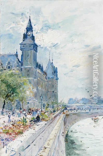 Vue De L'ile De La Cite Oil Painting - Gustave Madelain