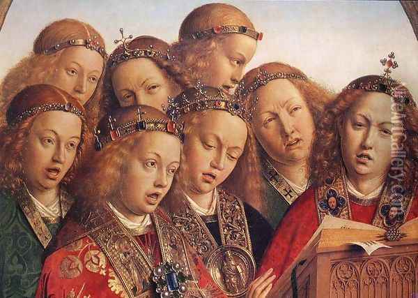 The Ghent Altarpiece- Singing Angels (detail 1) 1427-29 Oil Painting - Jan Van Eyck