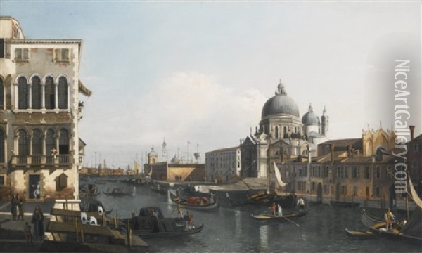 A View Of The Grand Canal: Santa Maria Della Salute And The Dogana From Campo Santa Maria Zobenigo Oil Painting - Bernardo Bellotto