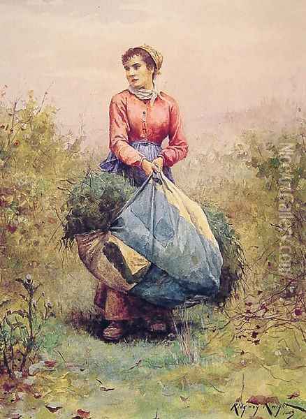 Gathering Leaves Oil Painting - Daniel Ridgway Knight