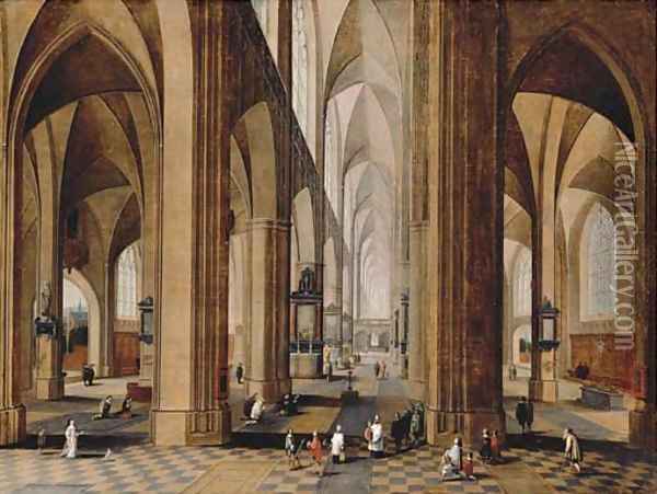 The interior of a gothic cathedral Oil Painting - Peeter, the Elder Neeffs