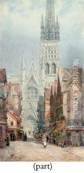 View Of Rouen Cathedral Oil Painting - Hubert James Medlycott