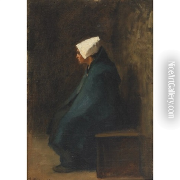 Peasant Woman At Royale Oil Painting - Pierre Edouard Frere