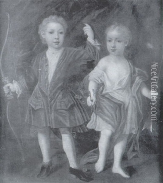 Portrait De Jeunes Enfants Tenant Un Arc Et Une Fleche Oil Painting - Martin (Martinus I) Mytens