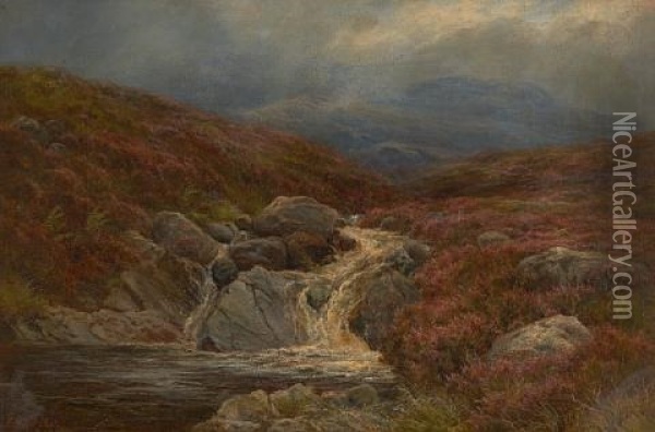 A Moorland Tarn Oil Painting - James Faed the Younger