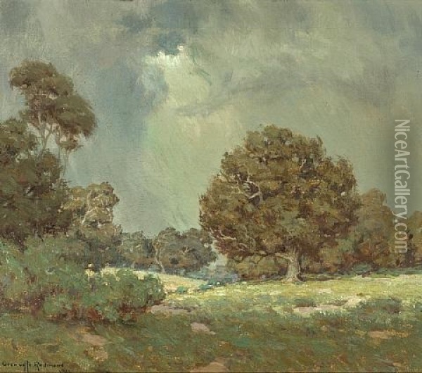 Wildflowers Under Grey Skies, The Coming Storm Oil Painting - Granville S. Redmond