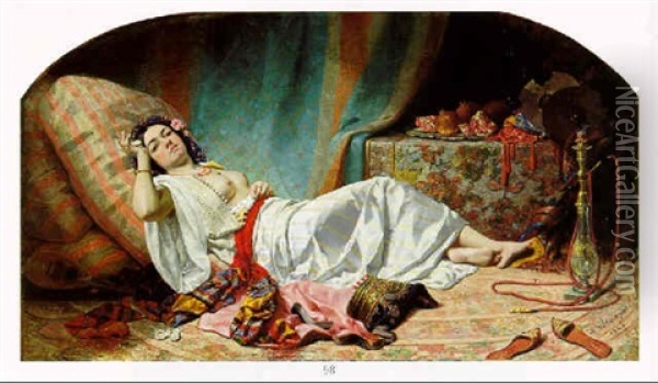 Odalisque Au Narghile Oil Painting - Gabriel Auguste Claire Armand de Fraguier