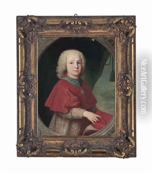 Portrait Of A Young Cardinal, Half-length, In Clerical Robes, Wearing Royal French Order Of The St. Esprit, Holding A Biretta Oil Painting - Anton Raphael Mengs
