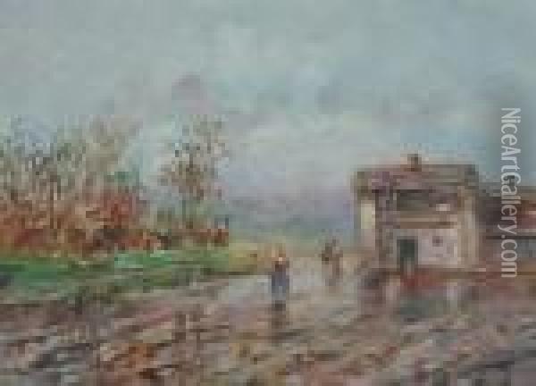 Village Scene Oil Painting - Auguste Victor Fabre