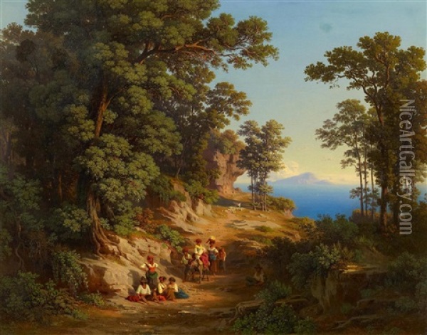 Hirten An Der Kuste Oberhalb Von Neapel Oil Painting - Johann Jakob Frey