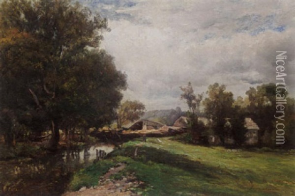 A Farm Near A Stream Oil Painting - Hendrik Dirk Kruseman van Elten