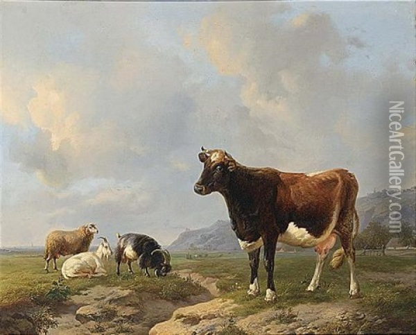 Cattle In A Summer Landscape Oil Painting - Louis Robbe