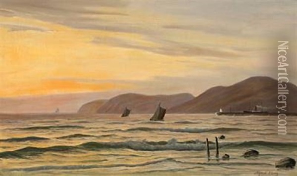 Seascape With A View To A Hilly Shore Oil Painting - Alfred Olsen