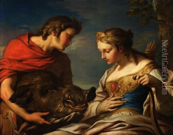 Meleager Uberreicht Atalante Den Kopf Des Kalydonischen Ebers Oil Painting - Jean Baptiste Marie Pierre