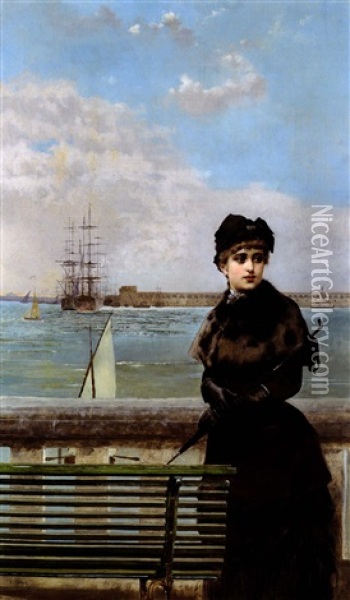 Una Donna Elegante A St. Malo Oil Painting - Vittorio Matteo Corcos