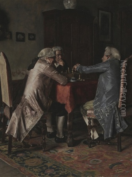 The Chess Game Oil Painting - Tito Lessi